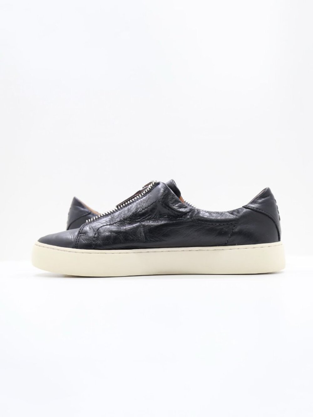Frye Lena Black Leather Low Zip Top Sneakers - Women's 9 - Picture 5 of 7